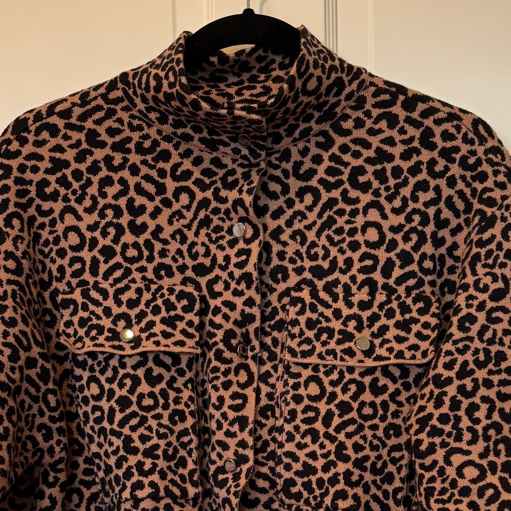Marled Leopard Print Sweater Jacket - image 2